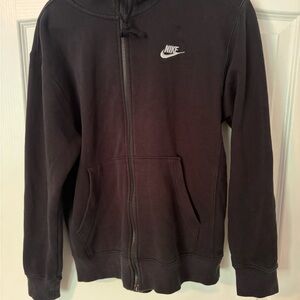 Nike Black Zip Hoodie with White Swoosh Logo